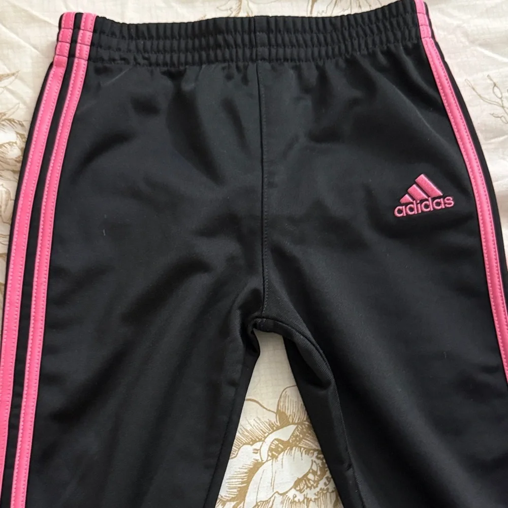 Adidas Girls Full Zip 2 piece Black with Pink Stripes Tracksuit